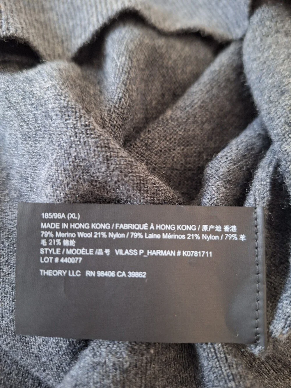 Theory Men's Merino Wool Charcoal Gray Turtleneck Sweater Size XL